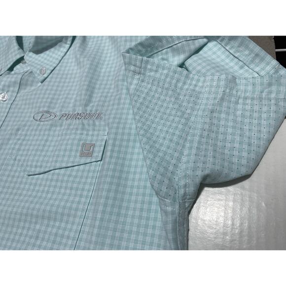 HUK Button down blue green'ish Large shirt Pursuit Boats Logo Offshore Fishing - Picture 7 of 10